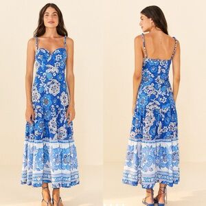 FARM Rio Blue and White Floral Maxi Dress